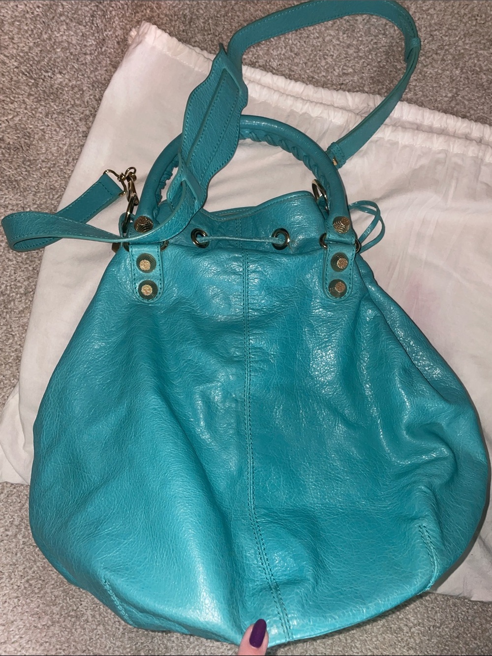 Balenciaga Giant 12 Bleu Tropical Pompon Drawstring Bag - Picture 8 of 15